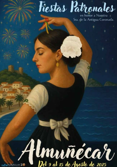 Cartel oficial de la Feria y Fiestas Patronales de Almuñécar 2025 en honor a la Virgen de la Antigua Coronada