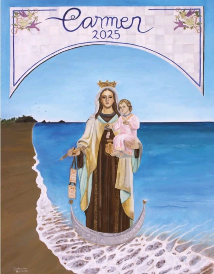 Cartel de las Fiestas del Barrio de Los Marinos en honor a la Virgen del Carmen en Almuñécar 2025