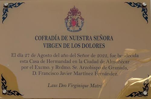 Placa de la Cofradía Nuestra Señora Virgen de los Dolores de Almuñécar