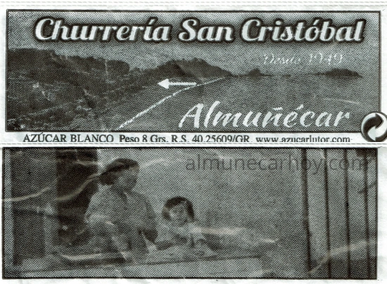 Sobre de azucar con foto de la antigua ubicacion de la Churrería San Cristóbal junto al Peñón del Santo